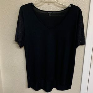 Ann Taylor Black Knit Shirt with Faux Leather Detailed Sleeves
